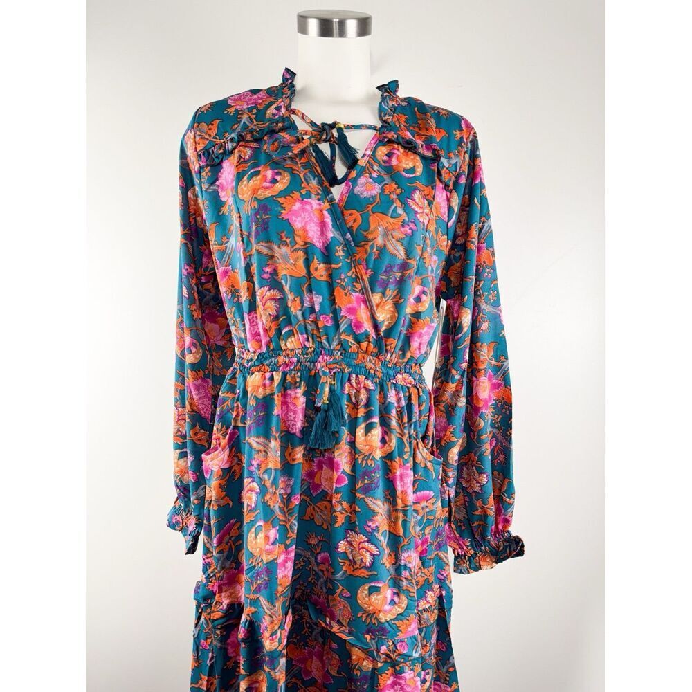 Anthropologie Teal Maxi Dress with Pink and Orange Floral Print - Picture 7 of 11